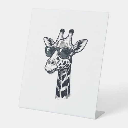 Cool Giraffe Sunglasses Vintage Engraving T-Shirt_ Pedestal Sign
