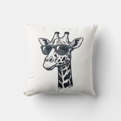 Cool Giraffe Sunglasses Vintage Engraving T-Shirt_ Throw Pillow