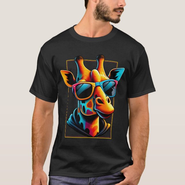 Cool Giraffe Wearing Glasses T-Shirt (Front)