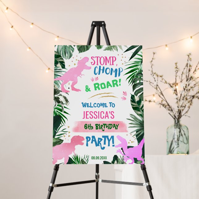 Cool Girl Dinosaur birthday welcome T-Rex  Foam Board (In Situ (Stand))