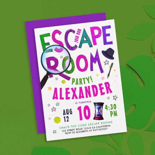 Cool Girl Escape Room Purple Pink Typo Watercolor Invitation