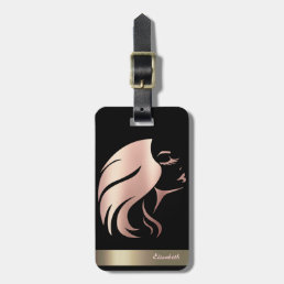 Cool Girl Face Silhouette,Black - Personalized Luggage Tag