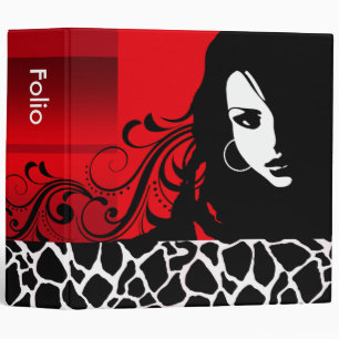 Cool Girl Giraffe Fashion Design Portfolio (red) Binder