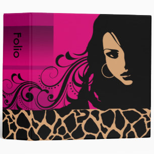 Cool Girl Giraffe Fashion Designer Folio (magenta) Binder