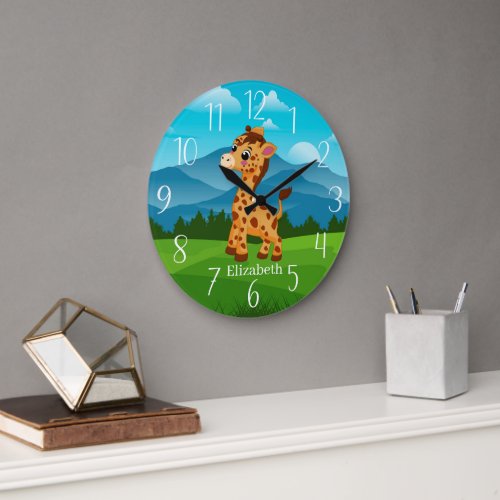 cool girl giraffe lovers add name large clock