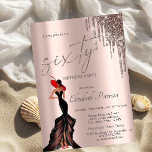 Cool Girl,Glitter Drips Rose Gold 60th Invitation