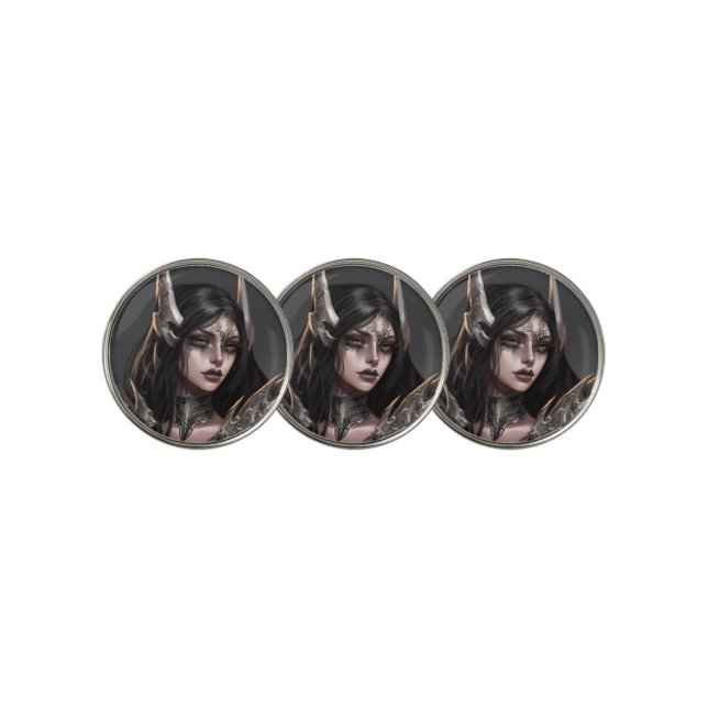 Cool Girl Goth Warrior Golf Ball Marker (3 Up)