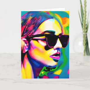 Cool Girl in Sunglasses Colorful Abstract Art Card