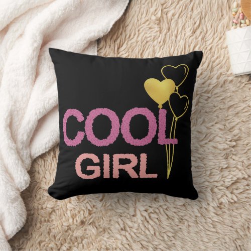 Cool Girl Pink and Gold Heart Balloons Chic  Throw Pillow