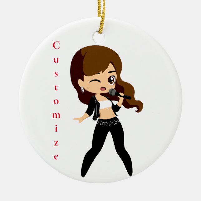 Cool Girl Sings Karaoke Thunder_Cove Ceramic Ornament (Front)