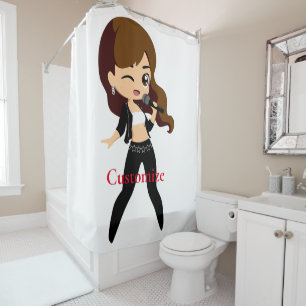 Cool Girl Sings Karaoke Thunder_Cove Shower Curtain