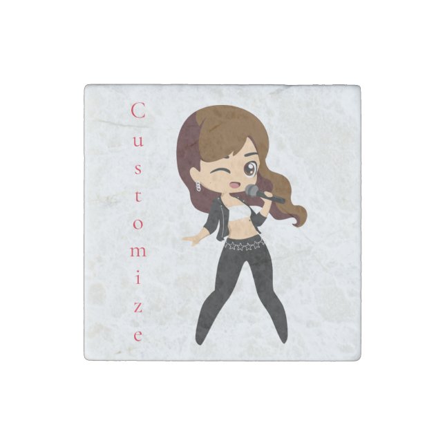 Cool Girl Sings Karaoke Thunder_Cove Stone Magnet (Front)