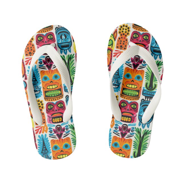 Cool girl tiled tiki beach pattern Kid's  Flip Flops (Footbed)