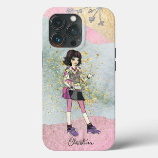 Cool Girl With Dark Hair Gold Name iPhone 13 Pro Case