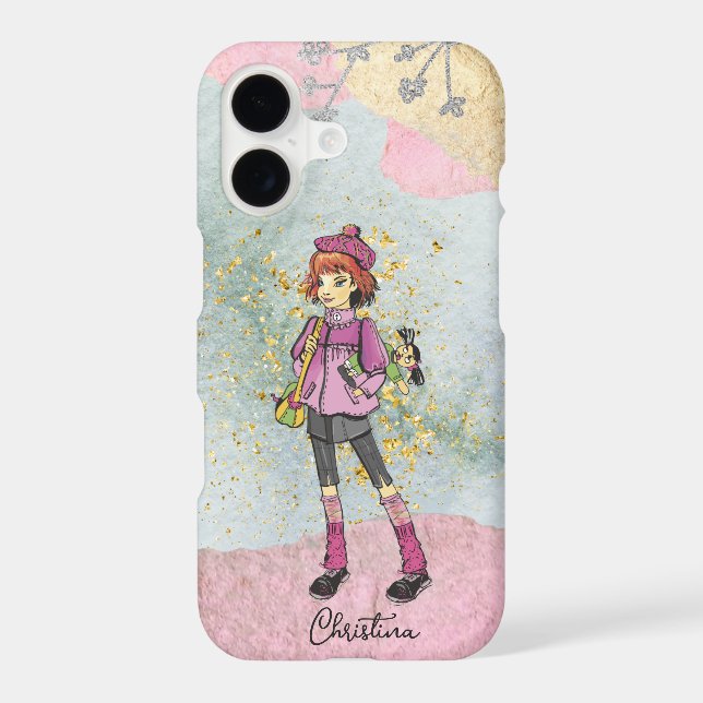 Cool Girl With Red Hair Gold Name Case-Mate iPhone Case (Back)