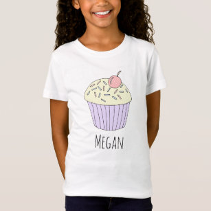 Cool Girl's Doodle Cupcake Muffin with Name T-Shirt
