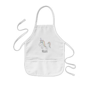 Cool Girl's Doodle Magical Unicorn with Name Kids' Apron