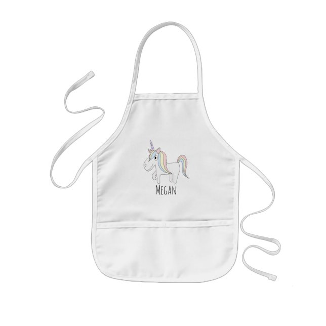 Cool Girl's Doodle Magical Unicorn with Name Kids' Apron (Front)