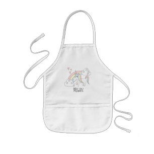 Cool Girl's Doodle Rainbow Unicorn with Name Kids' Apron