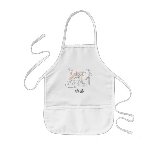 Cool Girls Doodle Rainbow Unicorn with Name Kids Apron