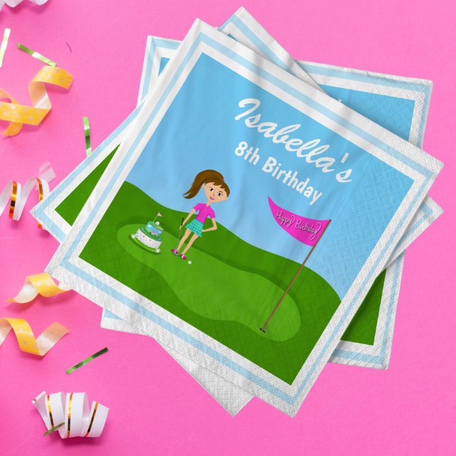 Cool Girl's Golfing Themed Birthday Party Napkins (Enjoy your golf themed girls birthday party with these cute napkins.)