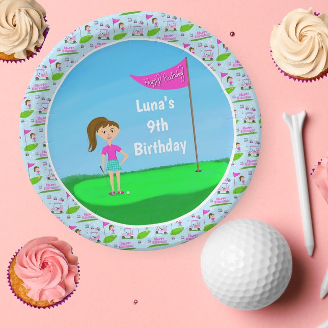 Cool Girl's Golfing Themed Birthday Party Paper Plates (Creator Uploaded)