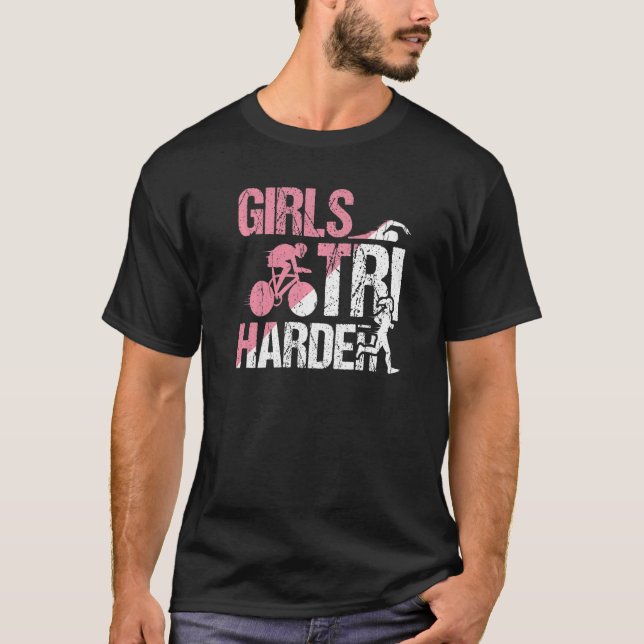 Cool Girls Tri Harder Triathlon Mom T-Shirt (Front)