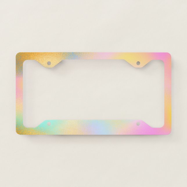 Cool Girly Colorful Holographic License Plate Frame (Front)