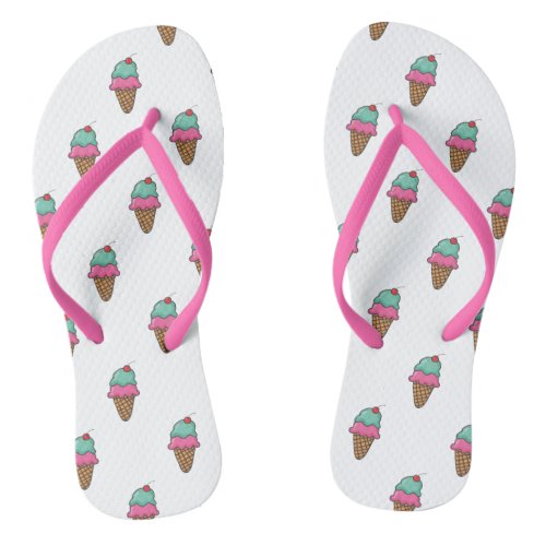 Cool Girly  Colorful Ice Cream Cones Flip Flops