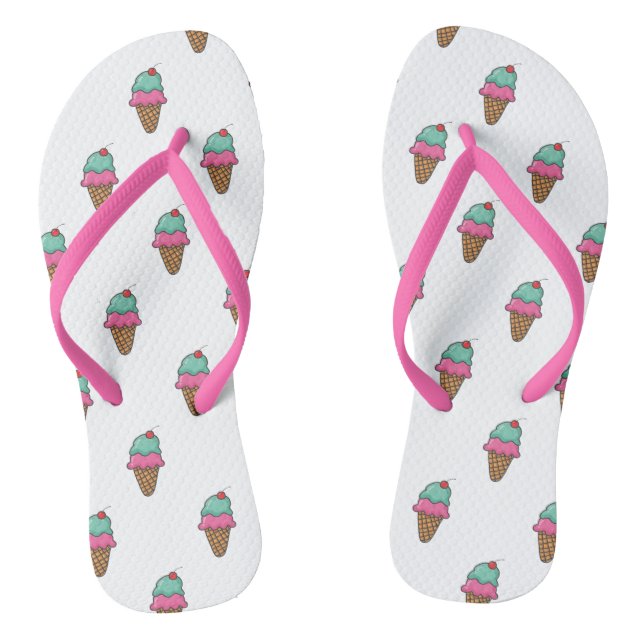 Cool Girly  Colorful Ice Cream Cones Flip Flops (Footbed)