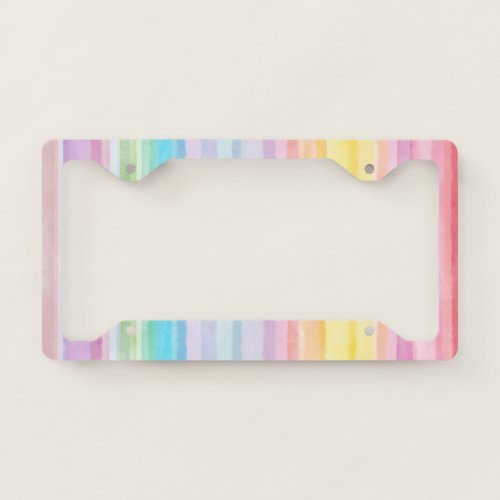 Cool Girly Colorful Watercolor Stripes License Plate Frame