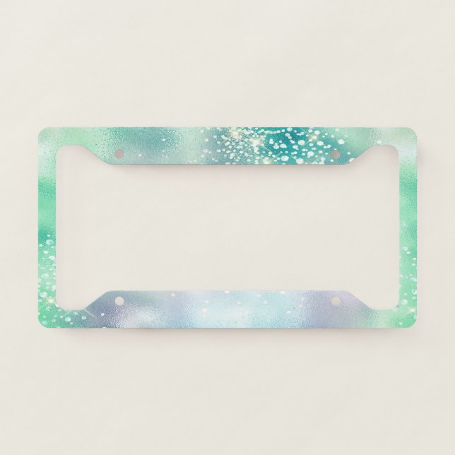 Cool Girly Diamonds Green Holographic License Plate Frame (Front)
