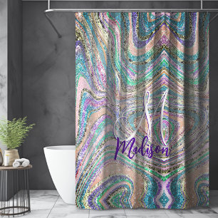 Cool girly faux glitter unicorn marble art shower curtain