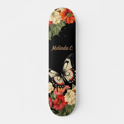 Cool Girly Floral Butterfly Skate Deck