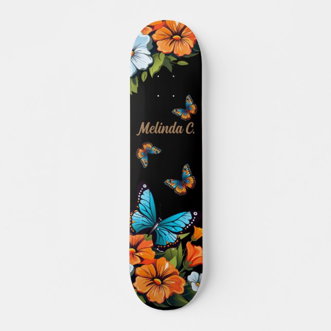 Cool Girly Floral Butterfly Skate Deck (Front)