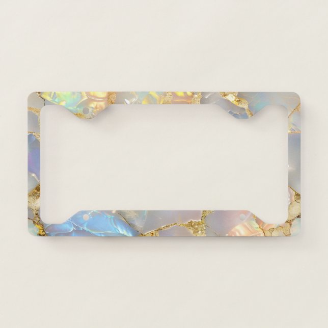 Cool Girly Gold Opal Stone License Plate Frame (Front)