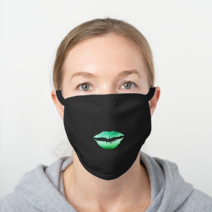 Cool Girly Green Lips Black Cotton Face Mask