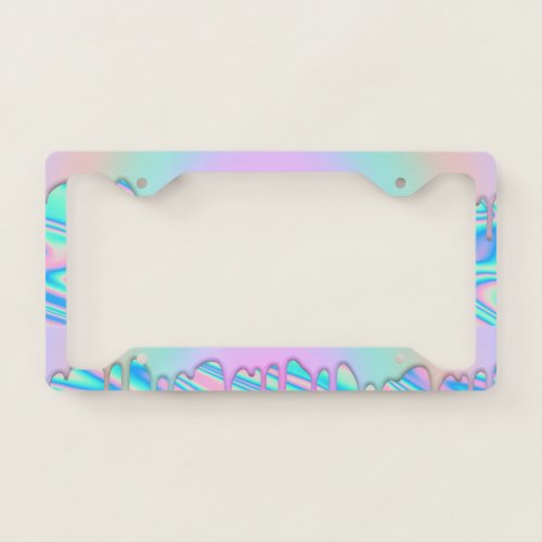 Cool Girly Holographic Rainbow Drips License Plate Frame
