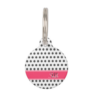 Cool girly monogram grey large polka dots pattern pet name tag