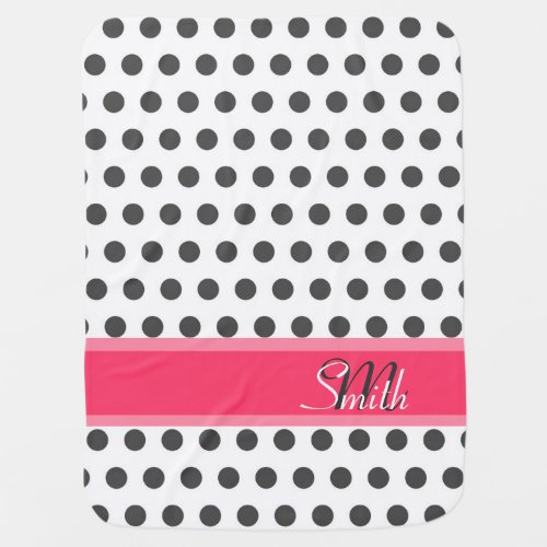 Cool girly monogram grey large polka dots pattern receiving blanket