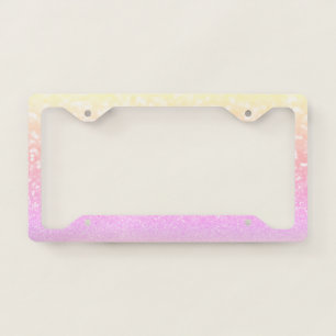 Cool Girly Ombre Colorful Glitter Bokeh License Plate Frame
