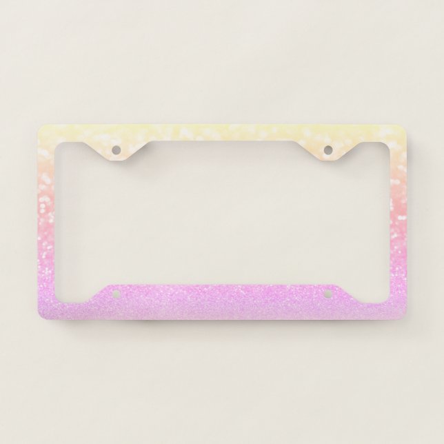 Cool Girly Ombre Colorful Glitter Bokeh License Plate Frame (Front)