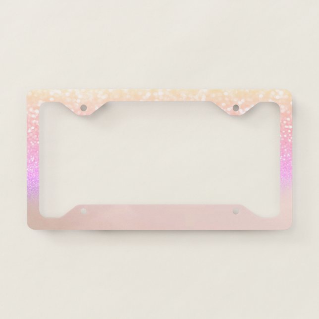 Cool Girly Ombre Glitter Bokeh Ombre License Plate Frame (Front)