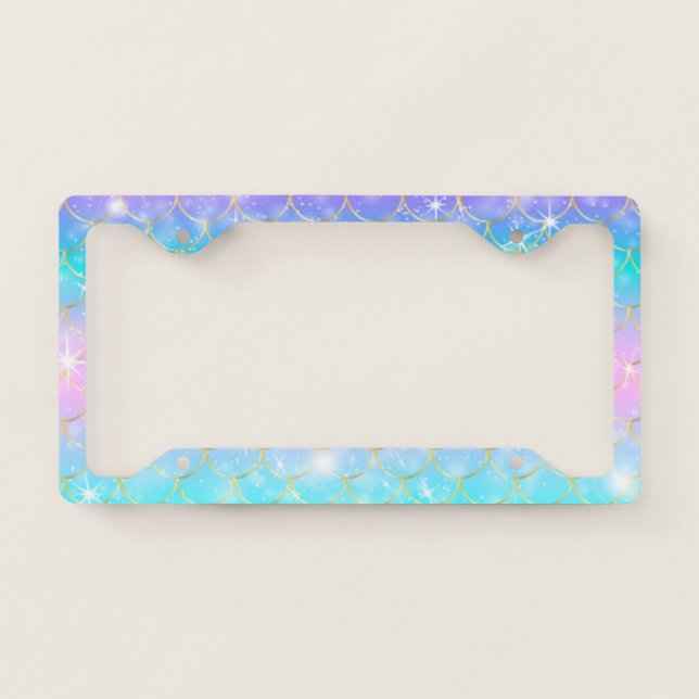 Cool Girly Ombre Mermaid Scales License Plate Frame (Front)