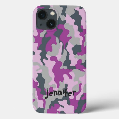 Cool Girly Pink Camo Camouflage Name Personalized iPhone 13 Case