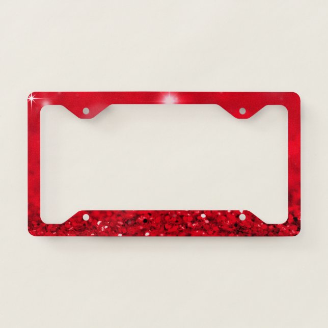 Cool Girly Red Glitter Bokeh License Plate Frame (Front)