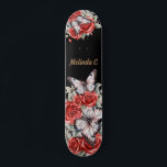 Cool Girly Red Roses & Butterfly Skate Deck<br><div class="desc">Personalize this Girl's Cool Floral Butterfly Skate Deck for your favorite girl!
Thank you for shopping my store.
All My Love, 
Fluid And Digital & Dotted Arts</div>