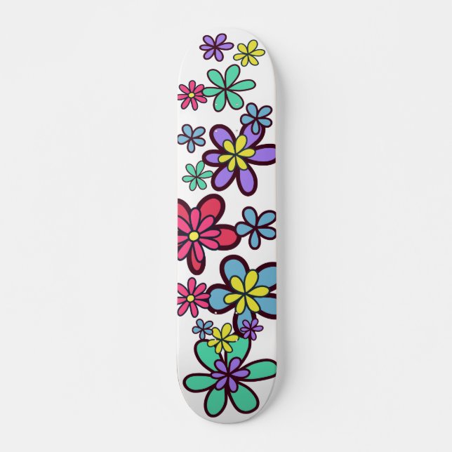 Cool Girly Retro Flower Power Skateboard (Front)