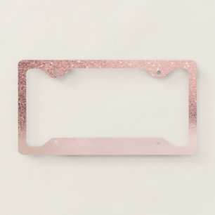 Cool Girly Rose Gold Glitter Bokeh Ombre License Plate Frame