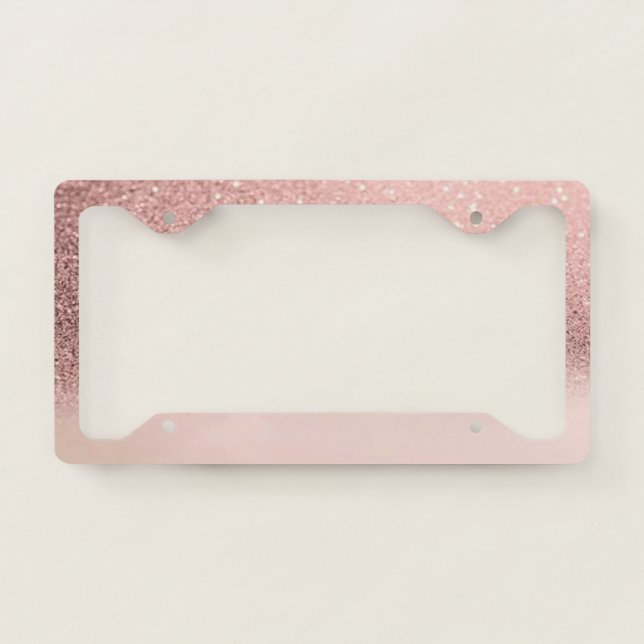 Cool Girly Rose Gold Glitter Bokeh Ombre License Plate Frame (Front)